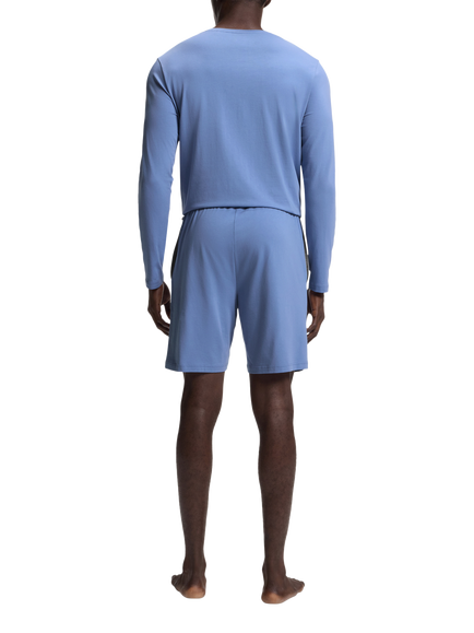 BOSS Stretch Cotton Embroidered Logo Lounge Shorts, Light Blue - view 2, Light Blue