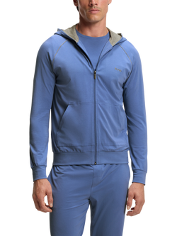 BOSS Stretch Cotton Embroidered Logo Zip Hoodie, Light/Pastel Blue, Light/Pastel Blue