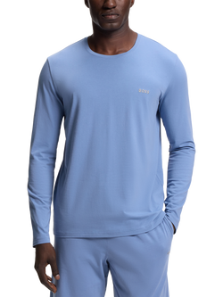 BOSS Stretch Cotton Embroidered Logo Lounge Top, Light Blue, Light Blue