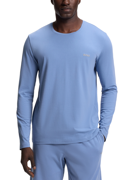 BOSS Stretch Cotton Embroidered Logo Lounge Top, Light Blue, Light Blue