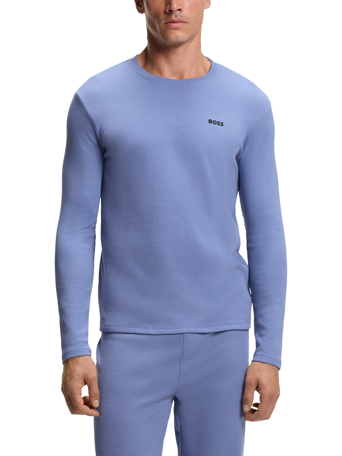 Product image 1 of 5, which shows BOSS Waffle Texture Embroidered Logo Lounge Top, Light/Pastel Blue, M