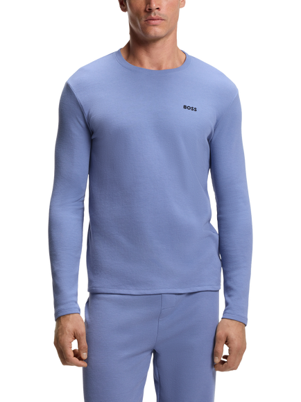 BOSS Waffle Texture Embroidered Logo Lounge Top, Light/Pastel Blue, Light/Pastel Blue
