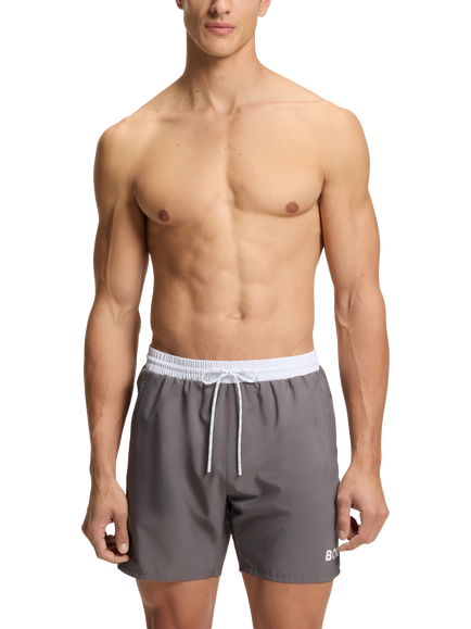 BOSS Logo Print Swim Shorts, Dark Grey, Dark Grey