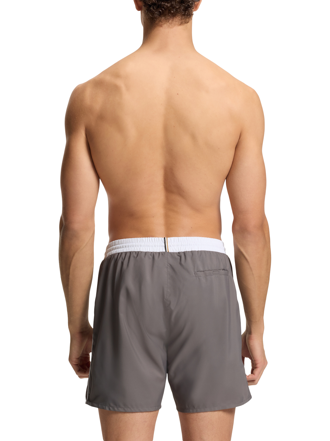 Product image 2 of 4, which shows BOSS Logo Print Swim Shorts, Dark Grey, L