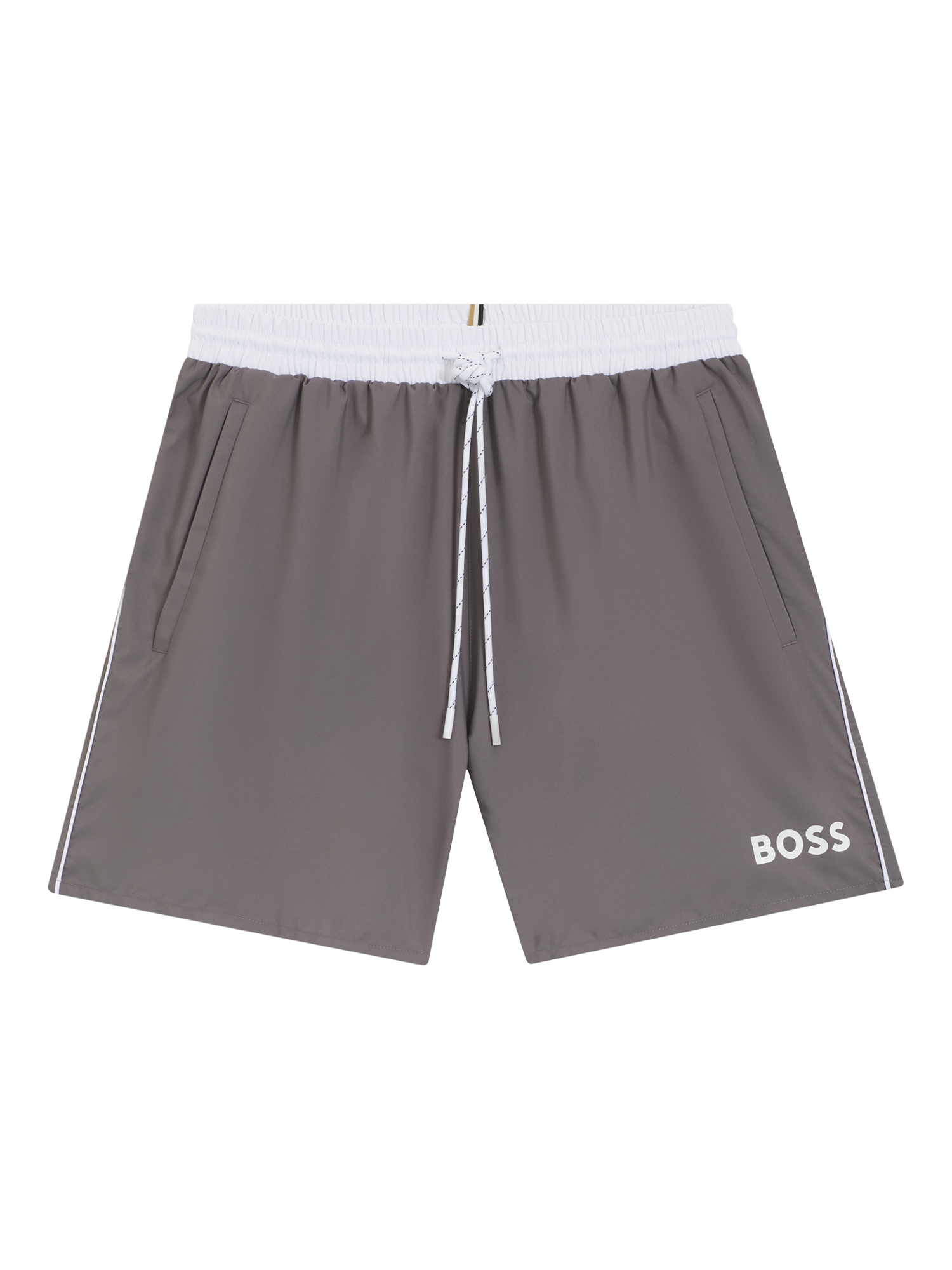 Product image 3 of 4, which shows BOSS Logo Print Swim Shorts, Dark Grey, L