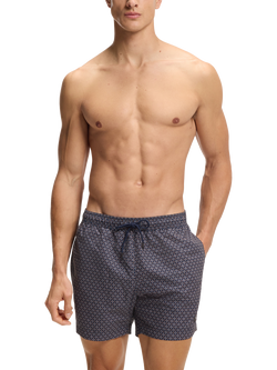 BOSS Geometric Pattern Swim Shorts, Blue/Orange, Blue/Orange