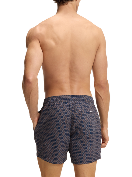 BOSS Geometric Pattern Swim Shorts, Blue/Orange - view 2, Blue/Orange