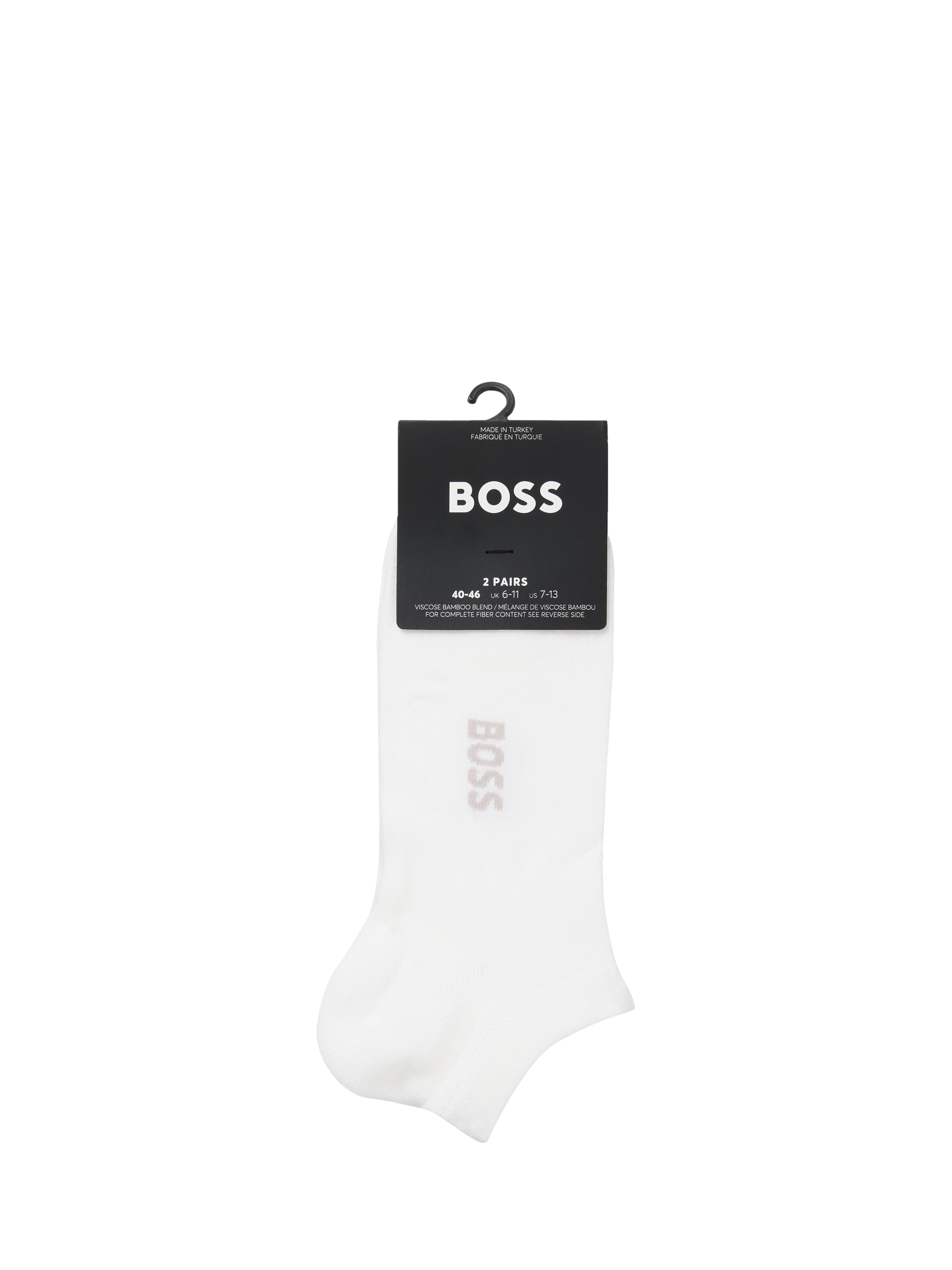 Product image 3 of 3, which shows BOSS Bamboo Blend Trainer Socks, Pack of 2, White, S-M