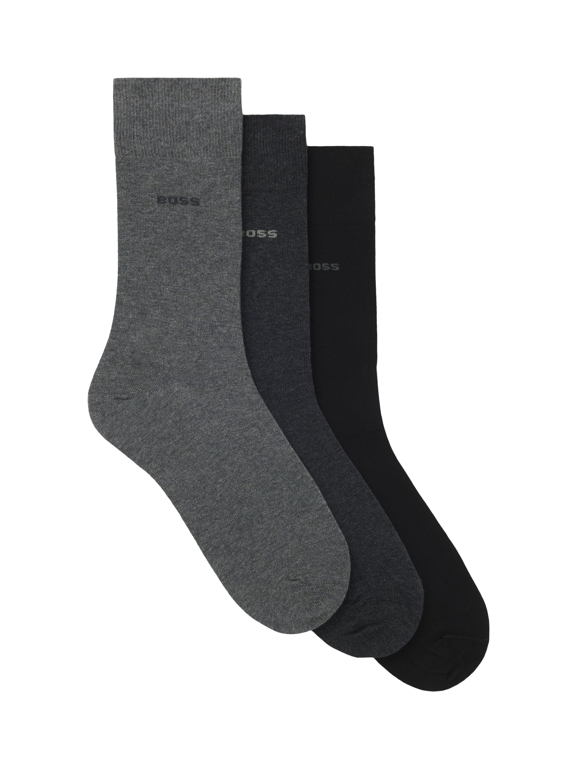 Product image 1 of 1, which shows BOSS Stretch Cotton Mix Socks, Pack of 3, Black/Grey, S-M