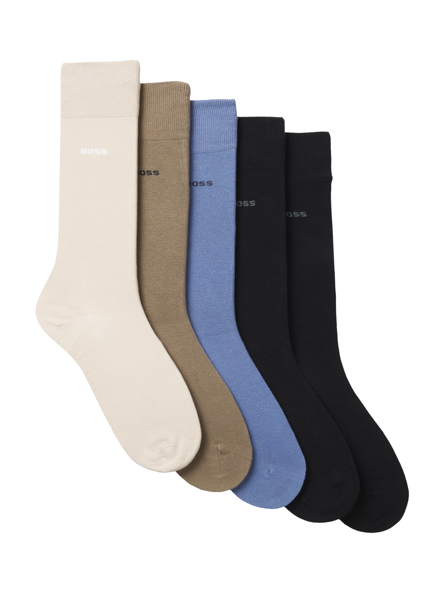 Product image 1 of 3, which shows BOSS Cotton Blend Socks, Pack of 5, Cream/Multi, S-M