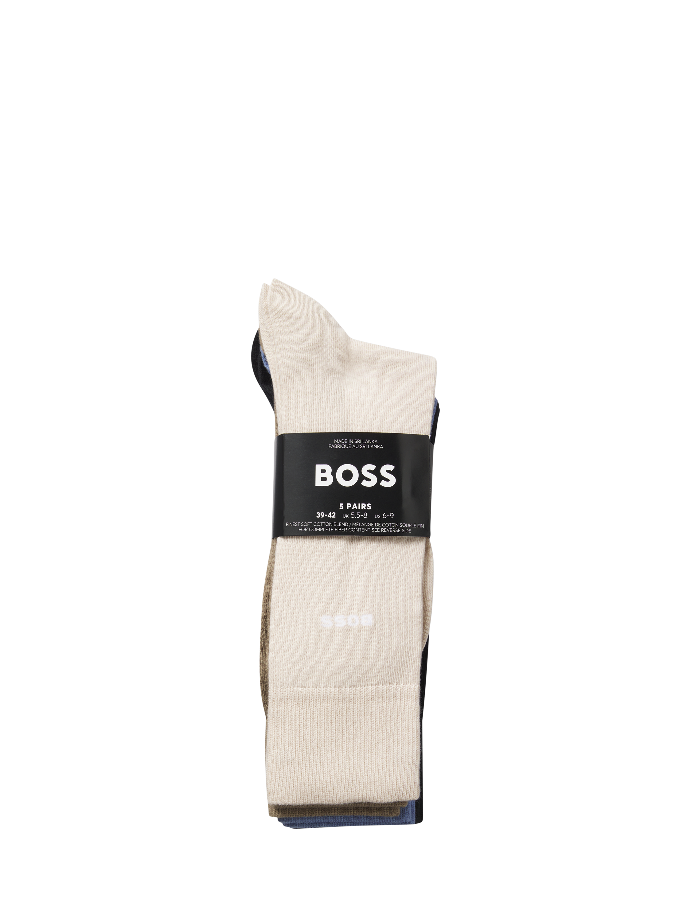 Product image 3 of 3, which shows BOSS Cotton Blend Socks, Pack of 5, Cream/Multi, S-M