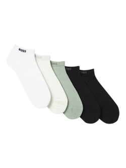 BOSS Cotton Blend Logo Trainer Socks, Pack of 5, Pale Green/Multi, Pale Green/Multi