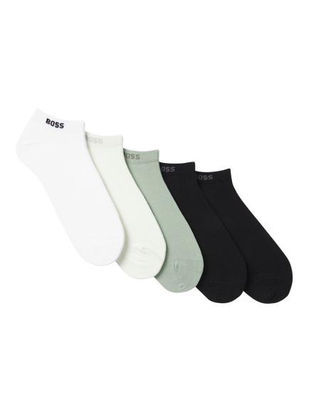 BOSS Cotton Blend Logo Trainer Socks, Pack of 5, Pale Green/Multi, Pale Green/Multi