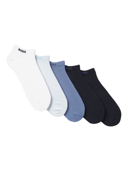 BOSS Cotton Blend Logo Trainer Socks, Pack of 5, Pale Blue/Multi, Pale Blue/Multi