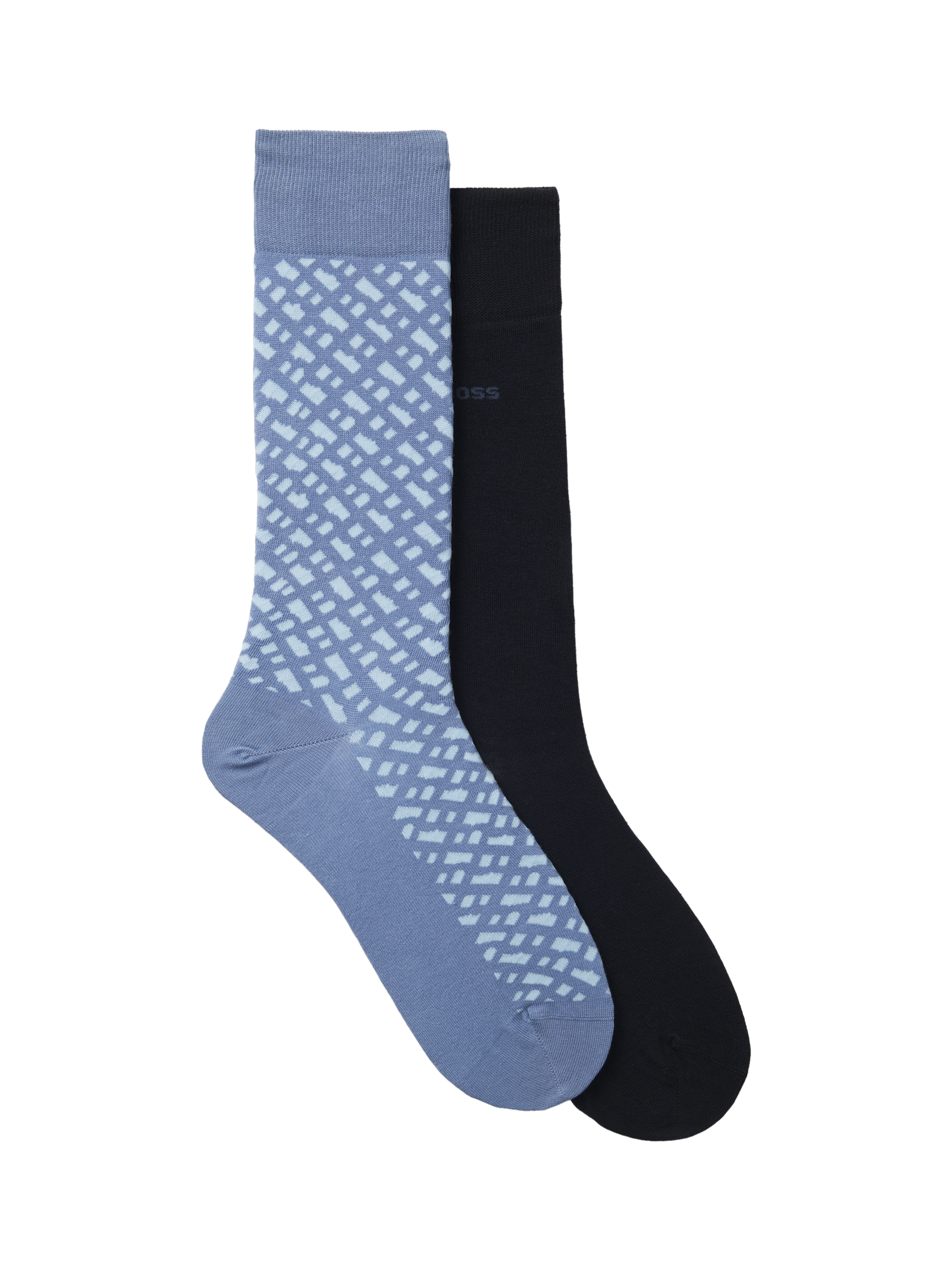 Product image 1 of 3, which shows BOSS Cotton Blend Monogram Socks, Pack of 2, Open Blue/Black, S-M
