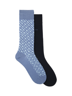 BOSS Cotton Blend Monogram Socks, Pack of 2, Open Blue/Black, Open Blue/Black