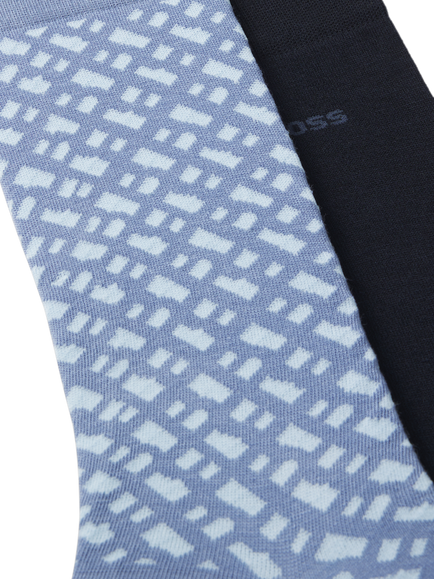 BOSS Cotton Blend Monogram Socks, Pack of 2, Open Blue/Black - view 2, Open Blue/Black