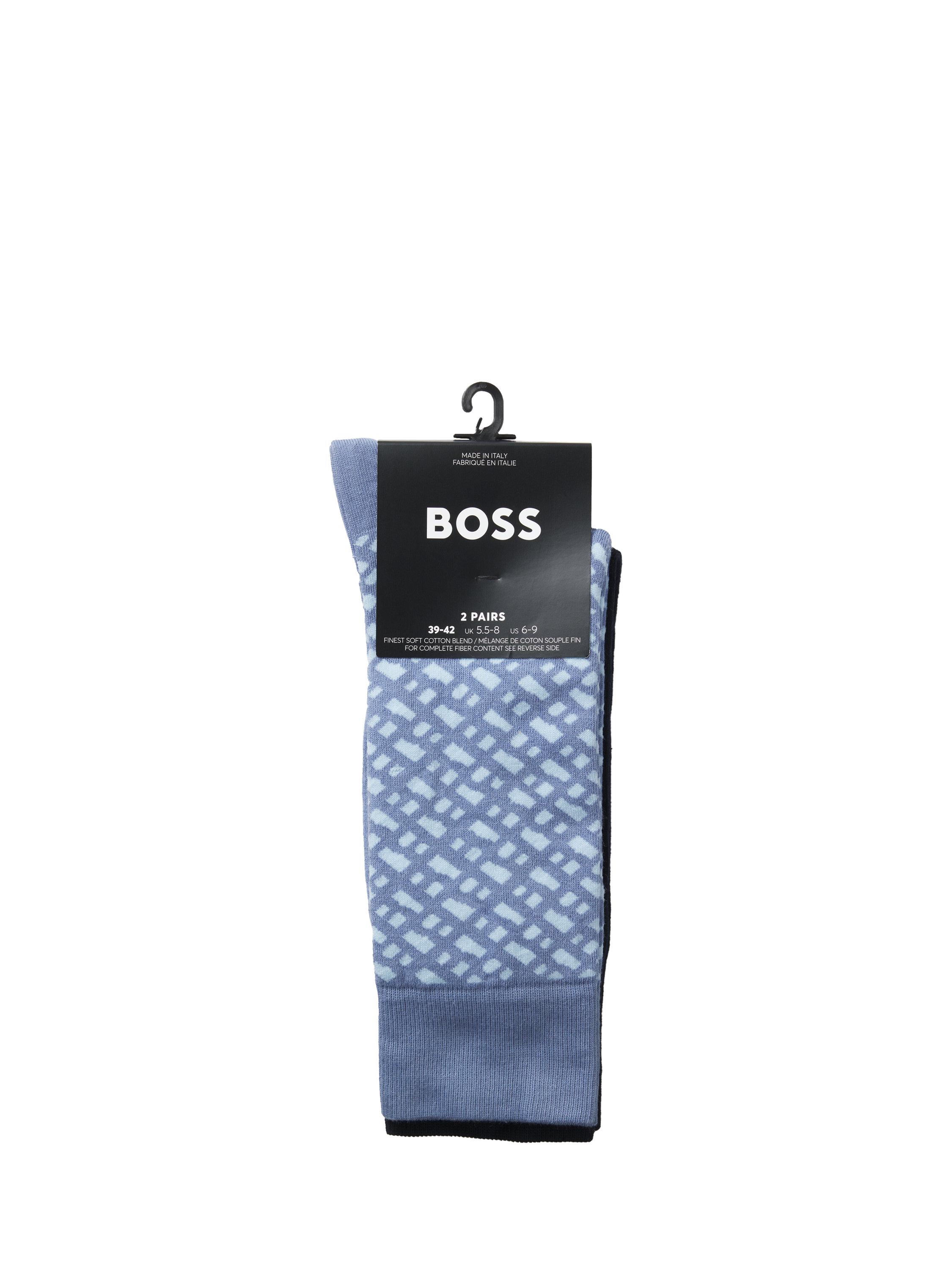 Product image 3 of 3, which shows BOSS Cotton Blend Monogram Socks, Pack of 2, Open Blue/Black, S-M