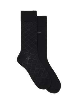 BOSS Cotton Rich Argyle & Plain Socks, Pack of 2, Black, Black