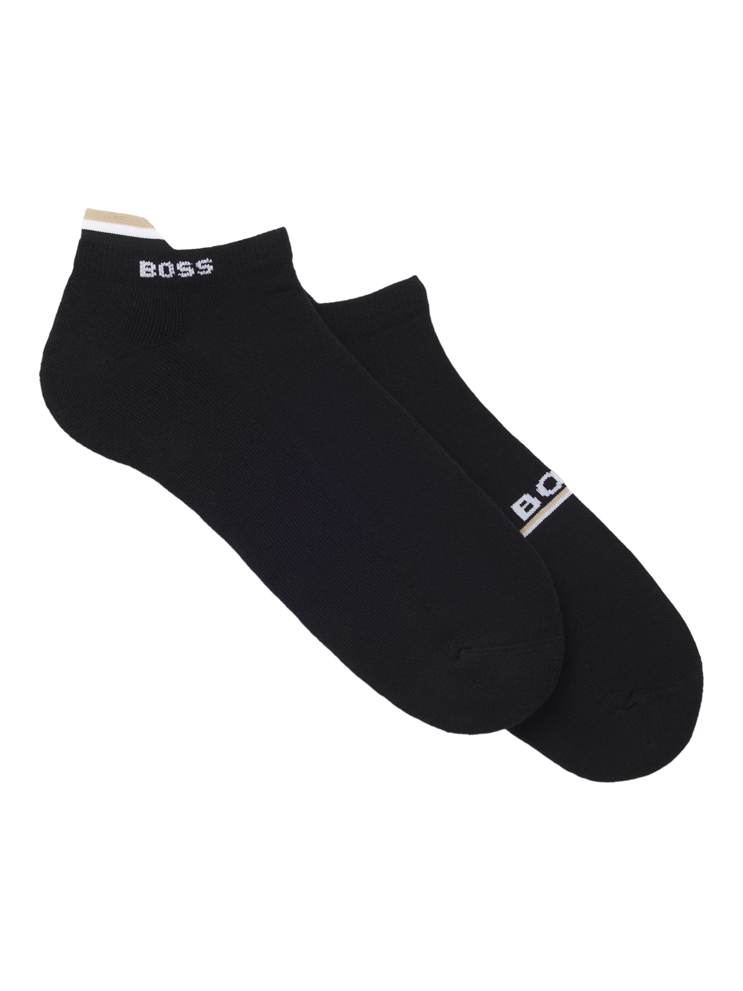 Product image 1 of 3, which shows BOSS Cotton Blend Logo Trainer Socks, Pack of 2, Black, S-M