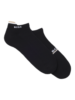 BOSS Cotton Blend Logo Trainer Socks, Pack of 2, Black, Black
