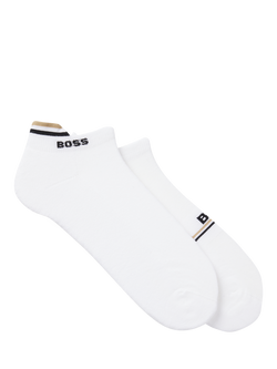 BOSS Cotton Blend Logo Trainer Socks, Pack of 2, White, White