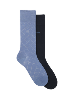BOSS Stretch Cotton Mix Pattern & Plain Socks, Pack of 2, Open Blue, Open Blue