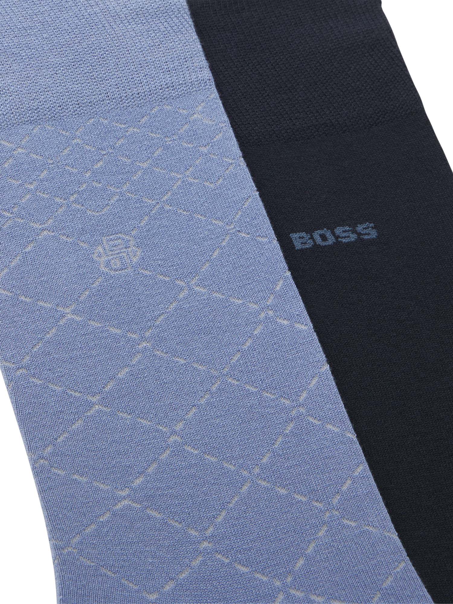 Product image 2 of 3, which shows BOSS Stretch Cotton Mix Pattern & Plain Socks, Pack of 2, Open Blue, S-M