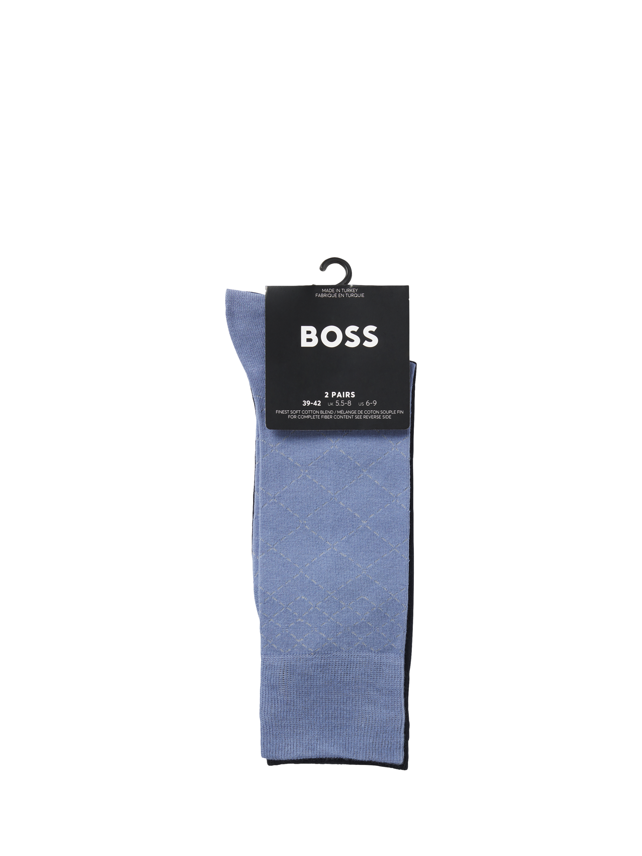 Product image 3 of 3, which shows BOSS Stretch Cotton Mix Pattern & Plain Socks, Pack of 2, Open Blue, S-M