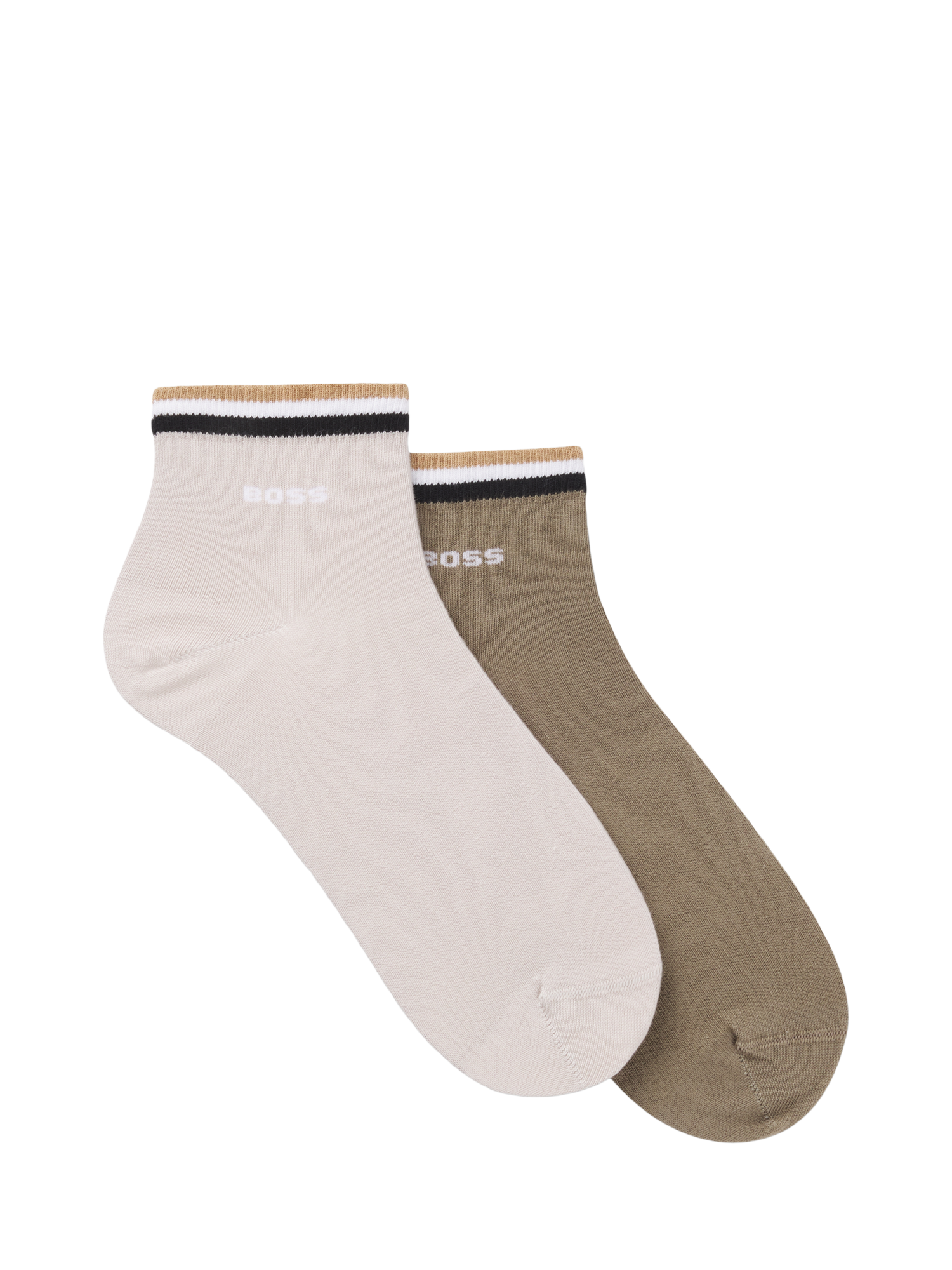 Product image 1 of 3, which shows BOSS Cotton Stripe Short Socks, Pack of 2, Light Beige, S-M