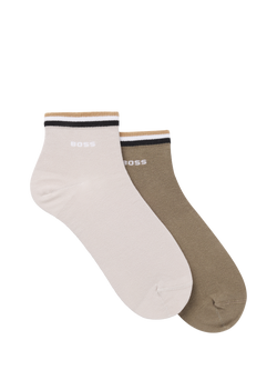 BOSS Cotton Stripe Short Socks, Pack of 2, Light Beige, Light Beige