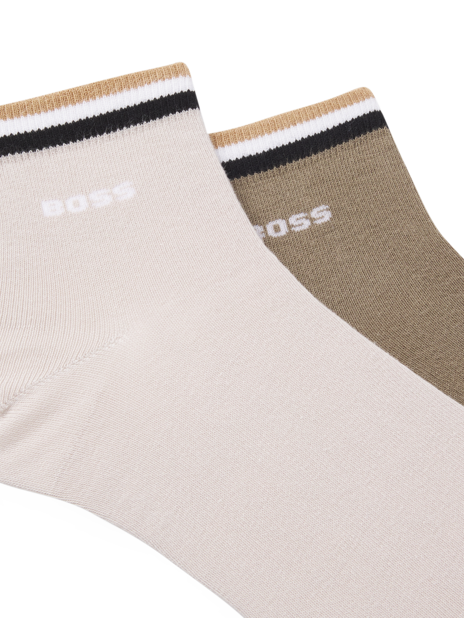 Product image 2 of 3, which shows BOSS Cotton Stripe Short Socks, Pack of 2, Light Beige, S-M