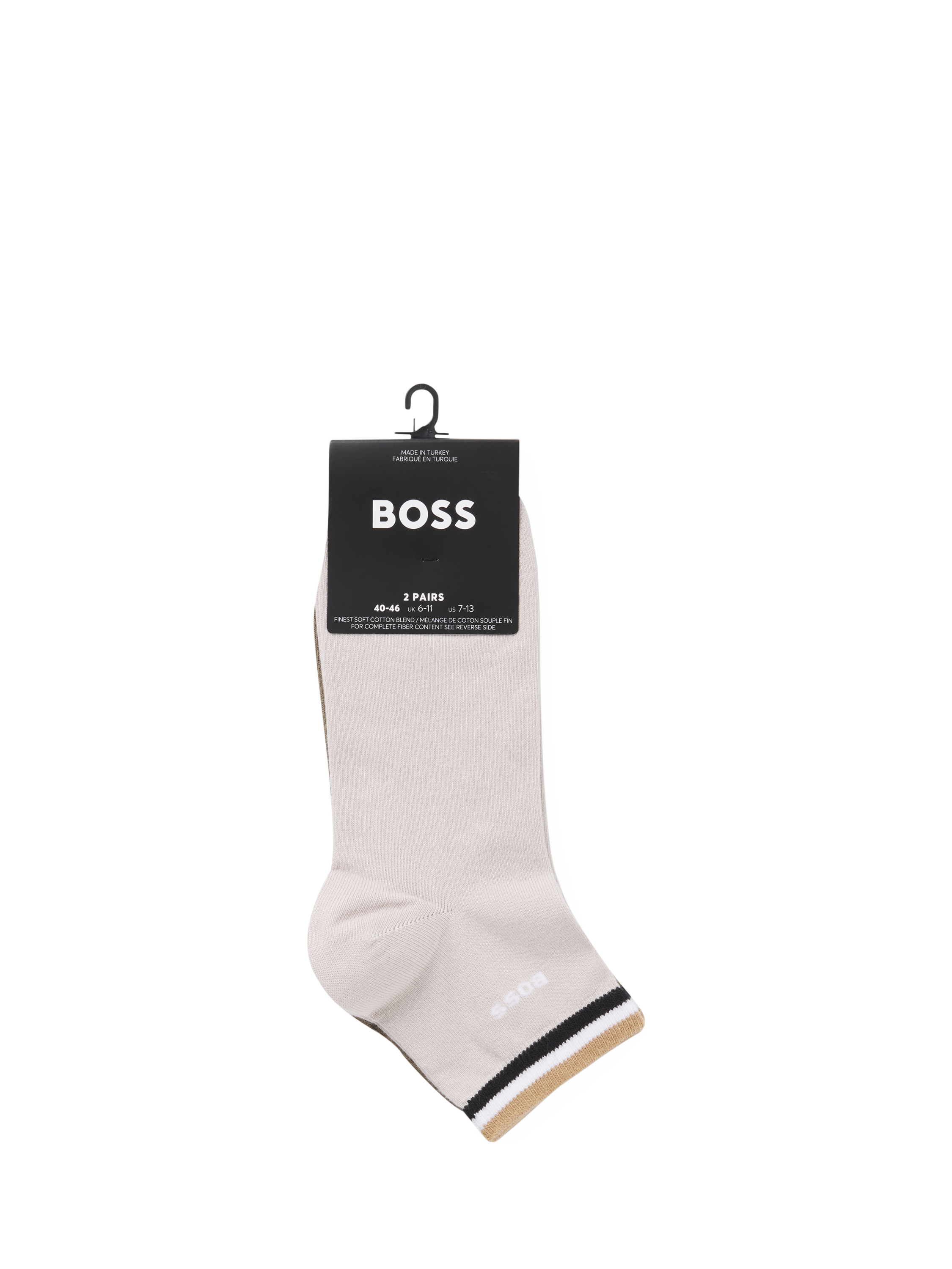 Product image 3 of 3, which shows BOSS Cotton Stripe Short Socks, Pack of 2, Light Beige, S-M