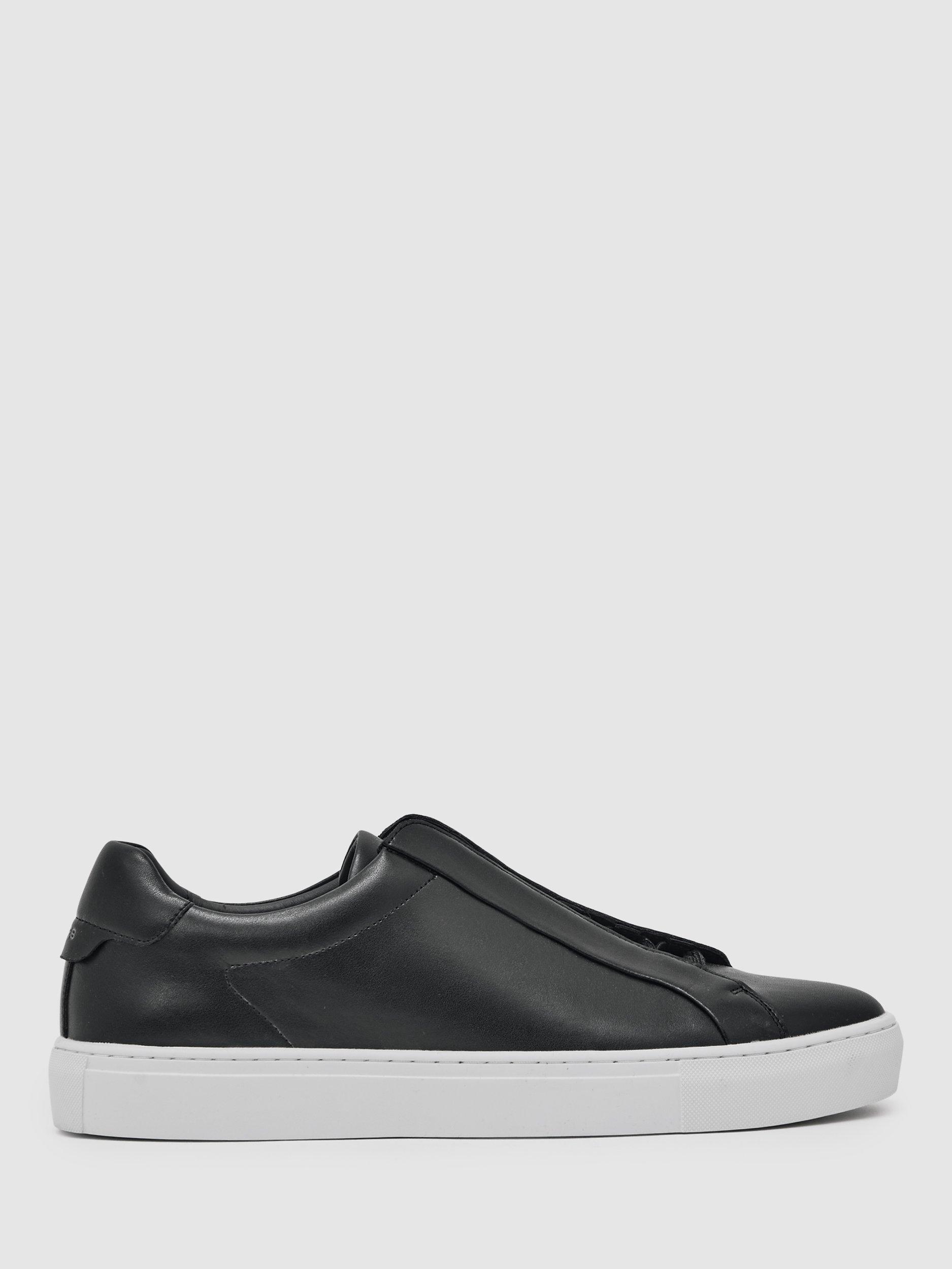 Product image 1 of 5, which shows Reiss Jenson Leather Lace-Up Trainers, Black, 9