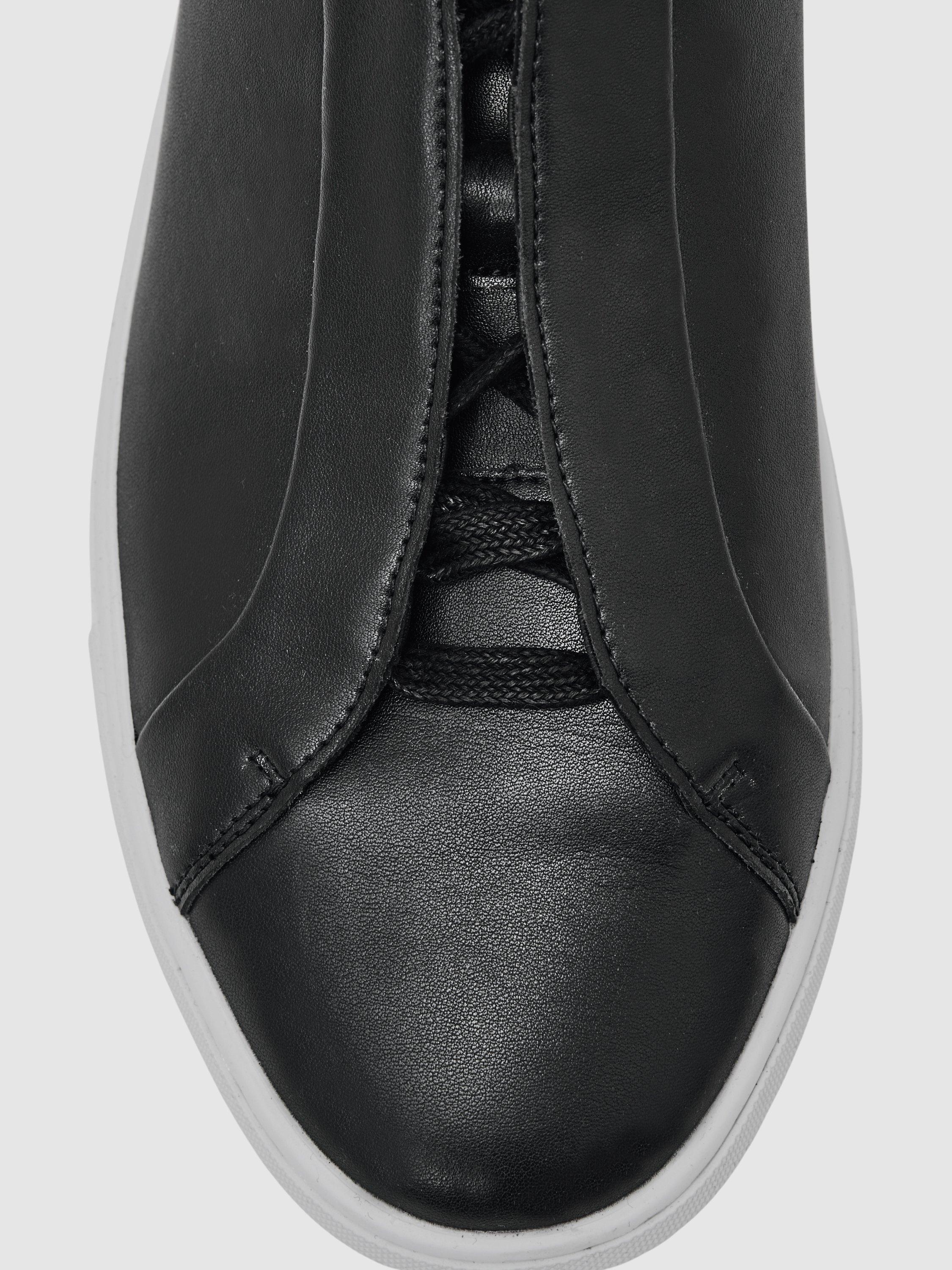 Product image 2 of 5, which shows Reiss Jenson Leather Lace-Up Trainers, Black, 9