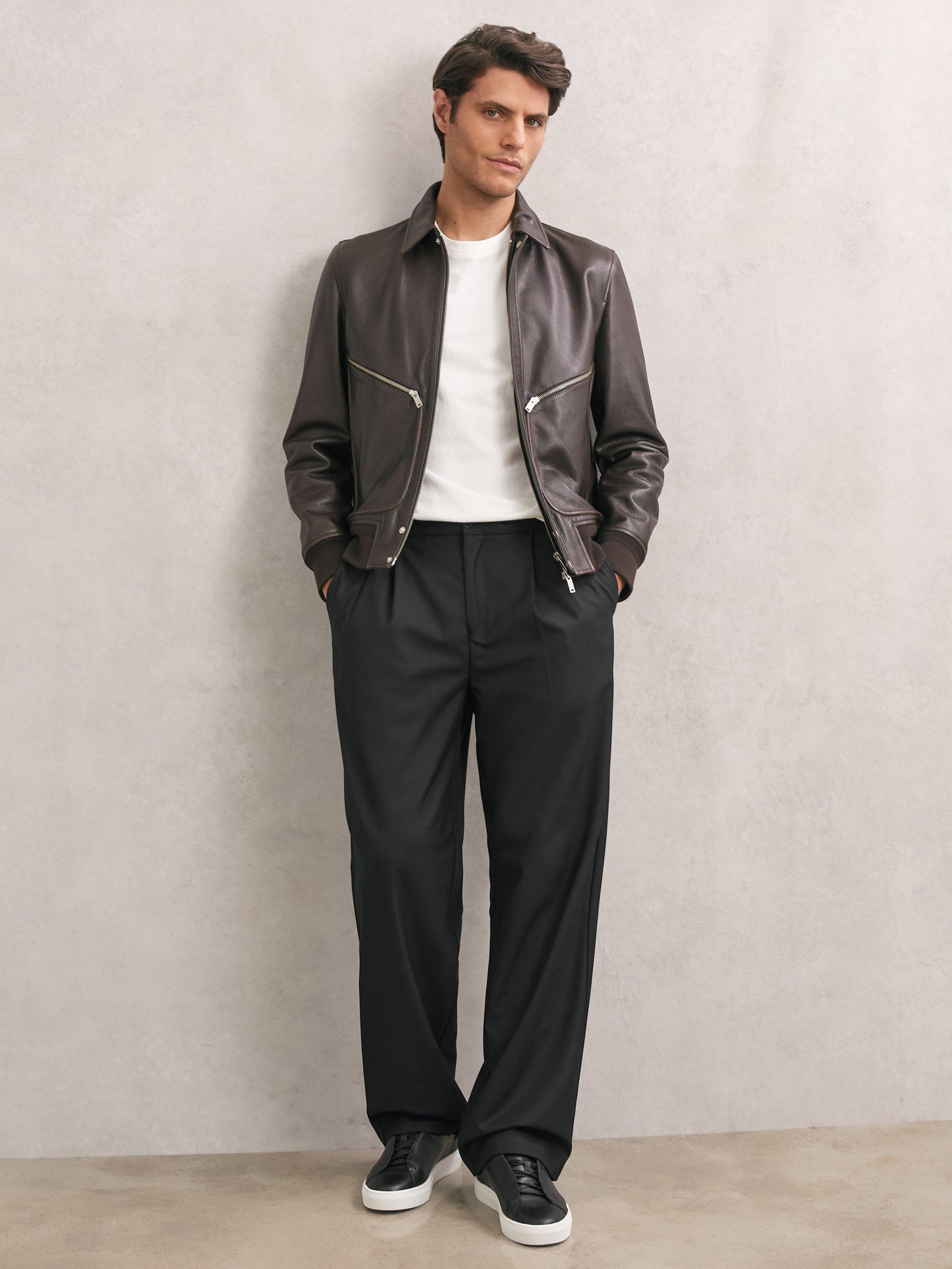 Product image 3 of 5, which shows Reiss Jenson Leather Lace-Up Trainers, Black, 9