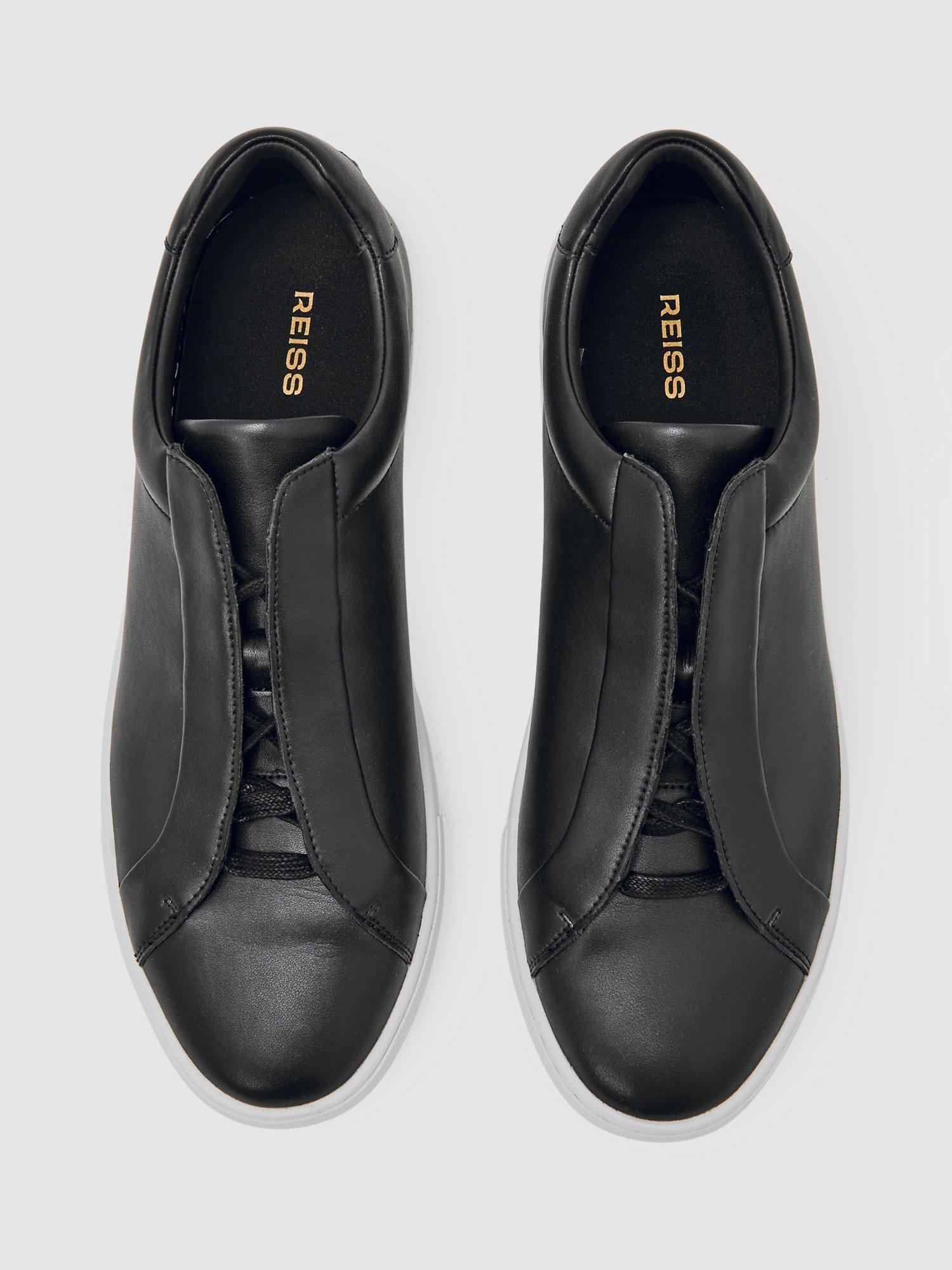 Product image 4 of 5, which shows Reiss Jenson Leather Lace-Up Trainers, Black, 9