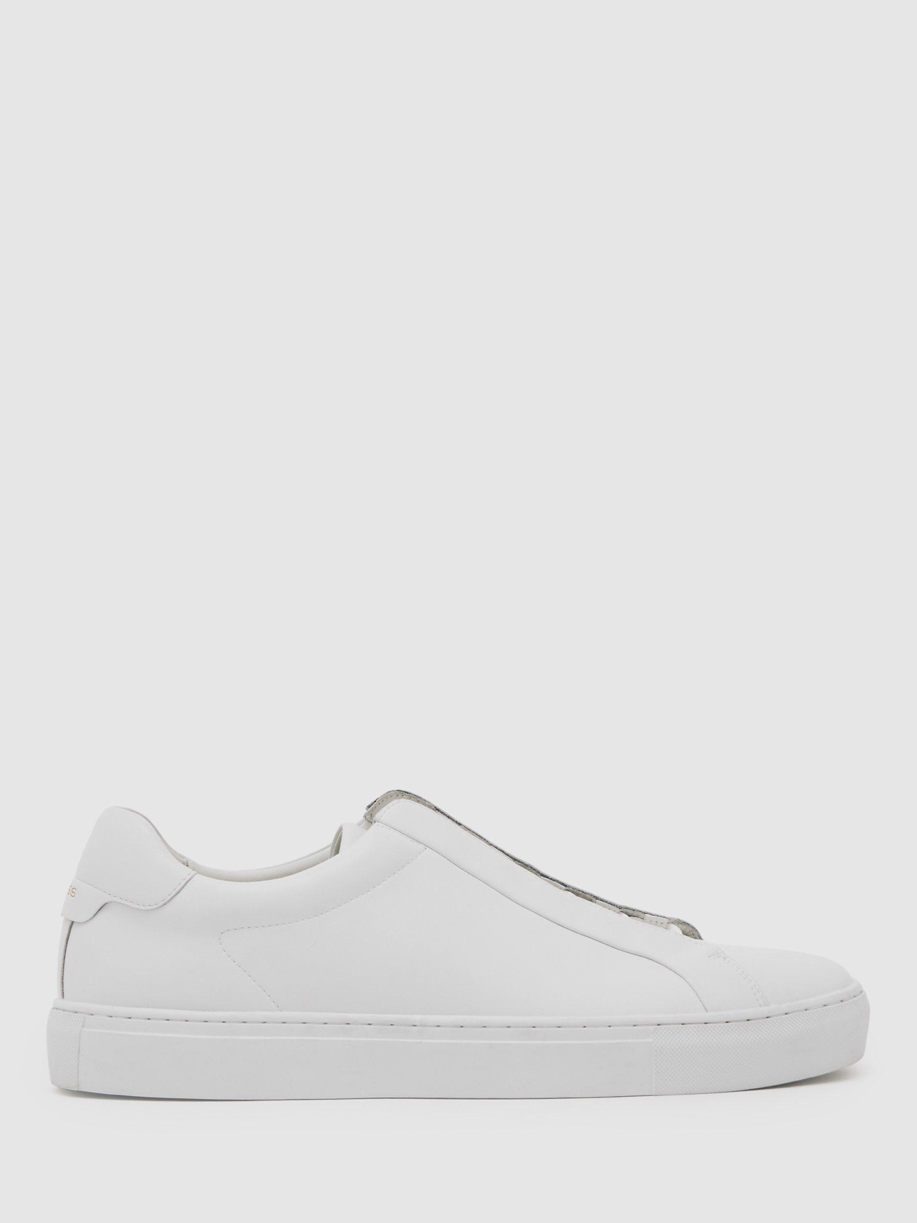 Product image 1 of 5, which shows Reiss Jenson Leather Lace-Up Trainers, White, 8