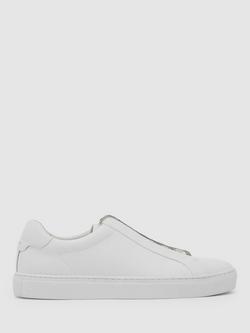 Reiss Jenson Leather Lace-Up Trainers, White, White