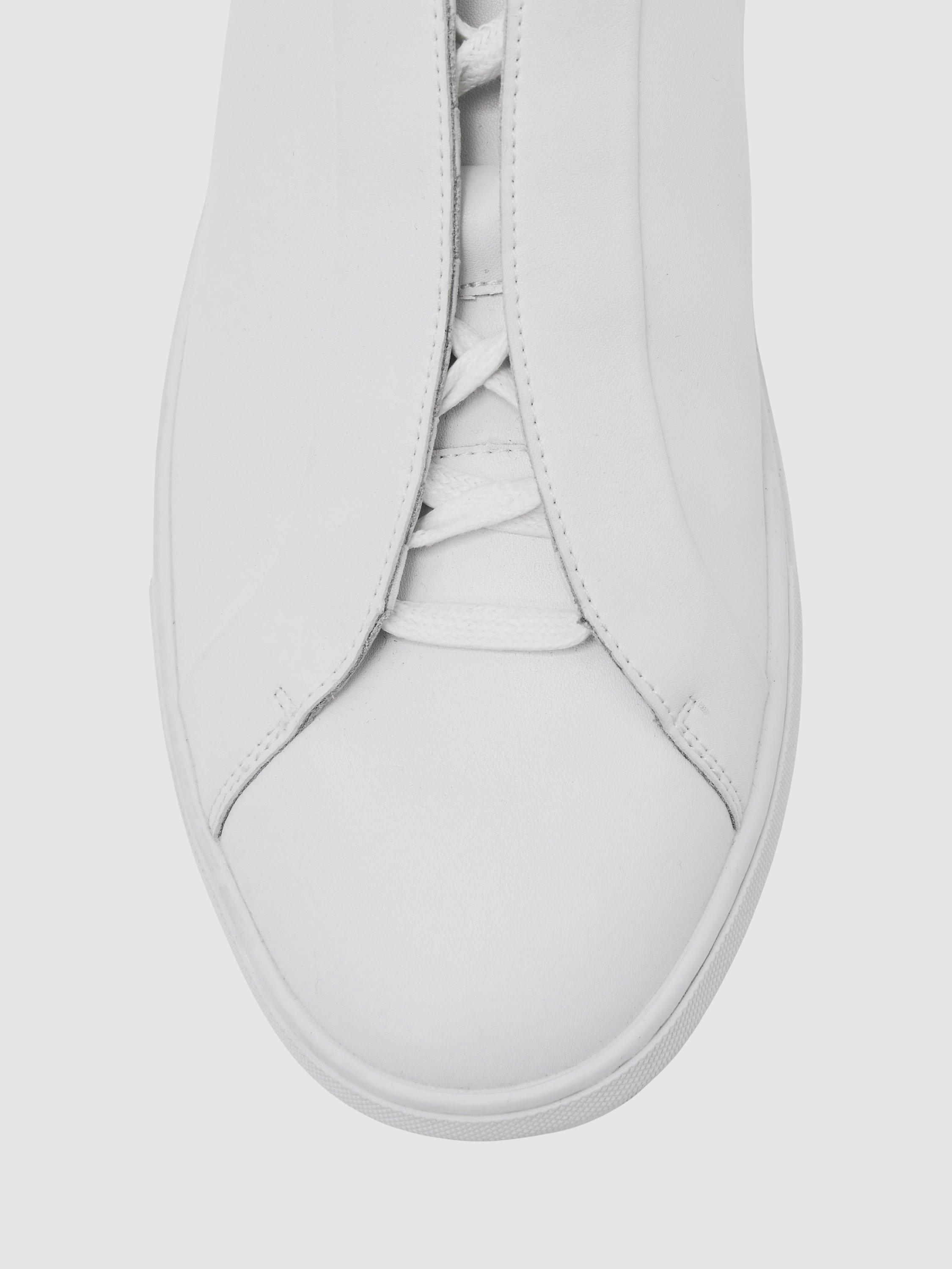 Product image 2 of 5, which shows Reiss Jenson Leather Lace-Up Trainers, White, 8