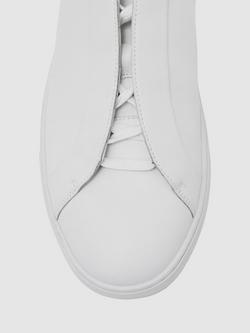 Reiss Jenson Leather Lace-Up Trainers, White - view 2, White