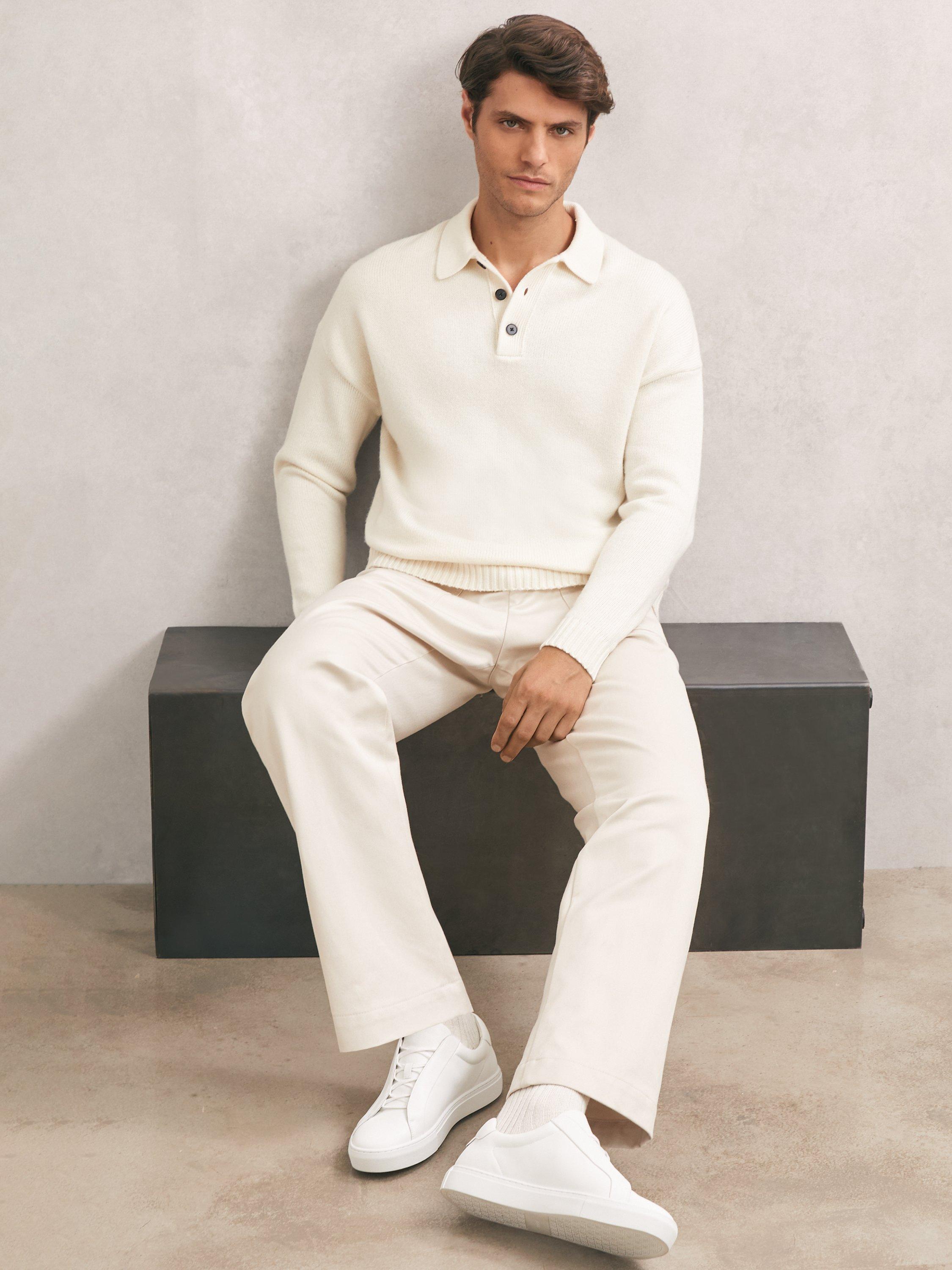 Product image 3 of 5, which shows Reiss Jenson Leather Lace-Up Trainers, White, 8