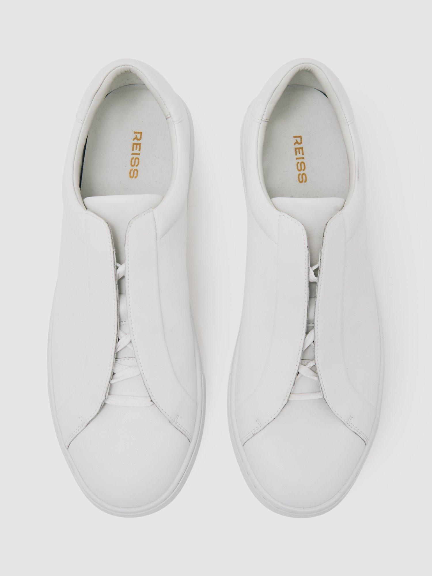 Product image 4 of 5, which shows Reiss Jenson Leather Lace-Up Trainers, White, 8