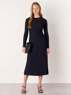 Whistles Textured Jersey Ruched Dress, Navy, Navy