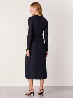 Whistles Textured Jersey Ruched Dress, Navy - view 2, Navy
