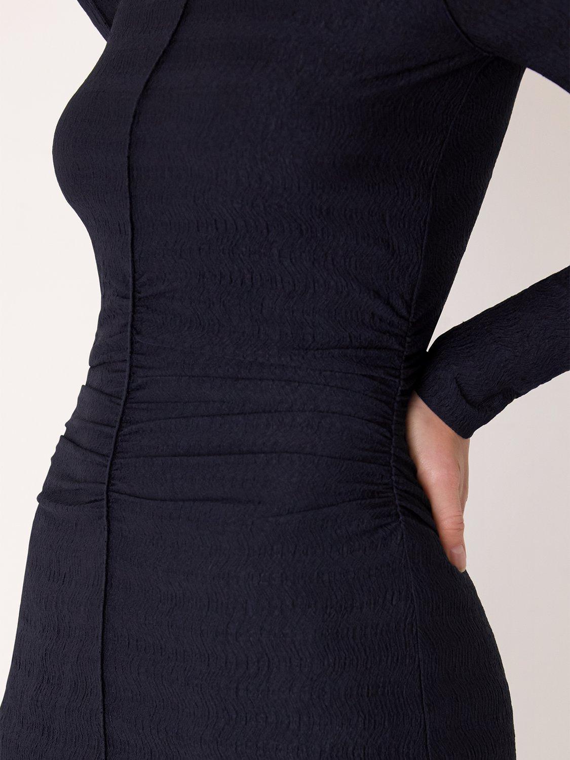 Product image 4 of 5, which shows Whistles Textured Jersey Ruched Dress, Navy, 6