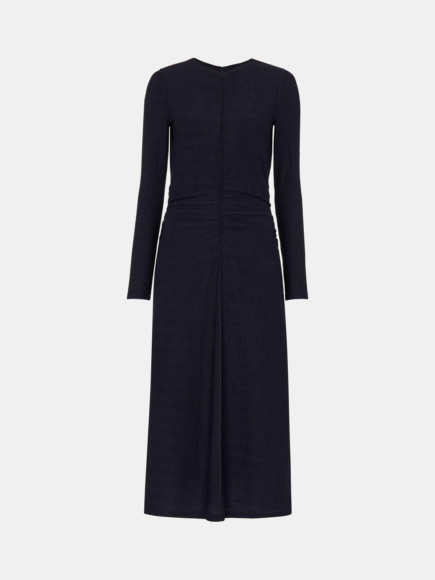 Product image 5 of 5, which shows Whistles Textured Jersey Ruched Dress, Navy, 6