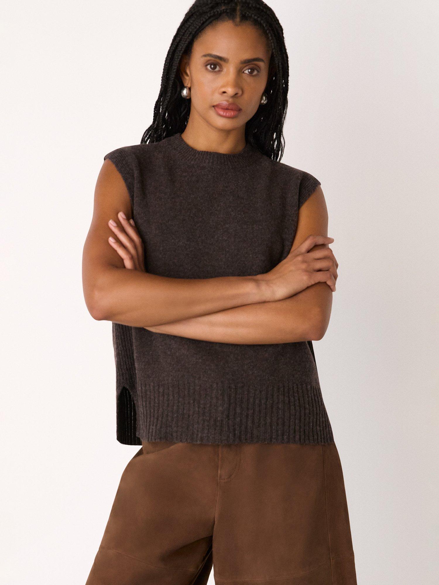 Product image 1 of 5, which shows Whistles Pure Wool Sleeveless Tank Top, Brown, XS
