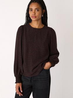 Whistles Leopard Print Shirred Cuff Top, Black/Multi, Black/Multi