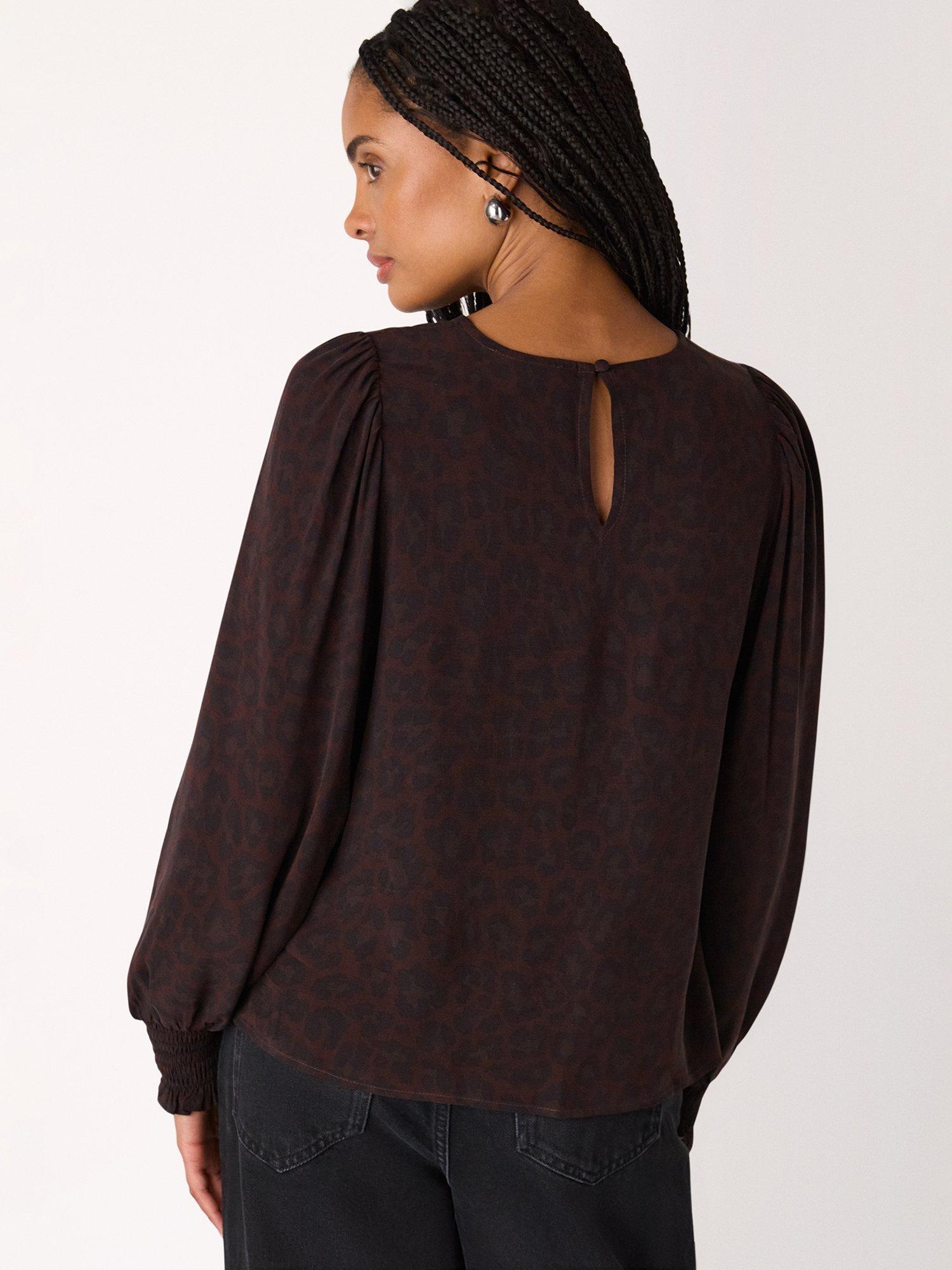 Product image 2 of 5, which shows Whistles Leopard Print Shirred Cuff Top, Black/Multi, 6